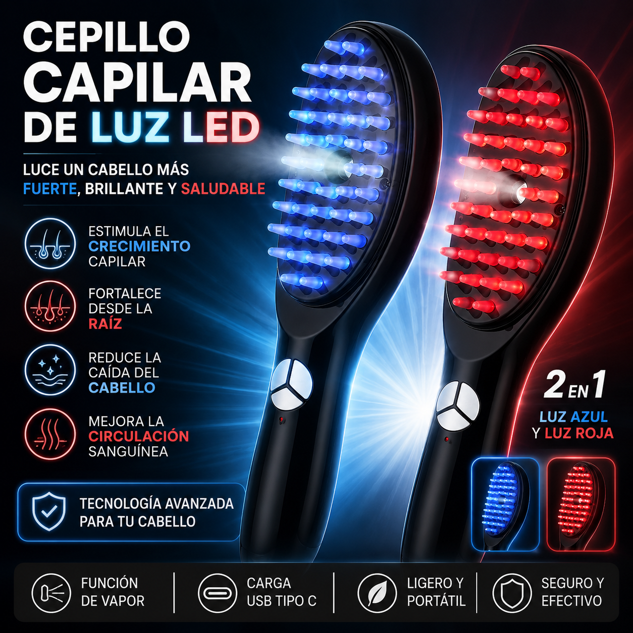Cepillo de terapia capilar con vapor